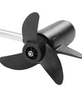 Close-up of the propeller of a Slick 60 Lb Thrust Transom Mounted Electric Trolling Motor with durable blades.