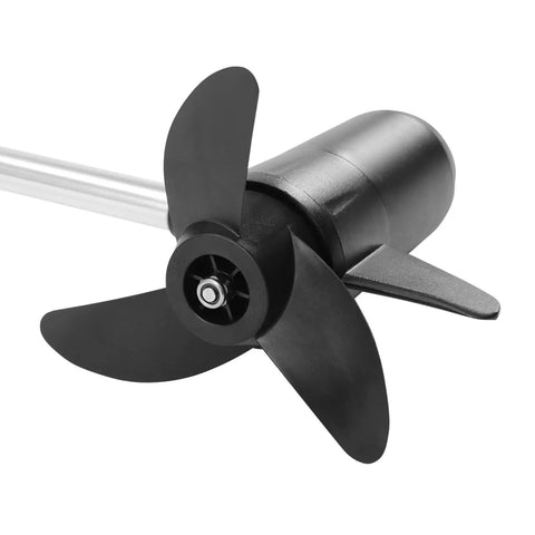 Close-up of the propeller of a Slick 60 Lb Thrust Transom Mounted Electric Trolling Motor with durable blades.
