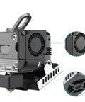 Heavy Duty Direct Drive Extruder With Dual Gear Filament Feeder For 3D Printers, showing detailed design and cooling fan assembly.