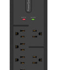 PowerQuest G8 8-Outlet Surge Protector with Micro Spike Protection, black design showing 8 outlets and USB ports.