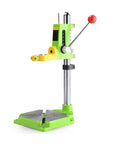 Ycauty Adjustable Mini Bench Drill Press Stand With 360 Degree Rotation Electric Rack Holder For Home Use with a green and yellow design.