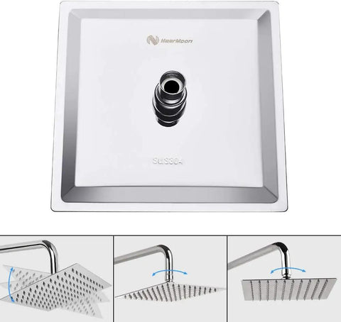 8 Inch Stainless Steel Rain Shower Head With High Flow Output, Square Rainfall Design, Chrome Finish, Durable Solid Metal