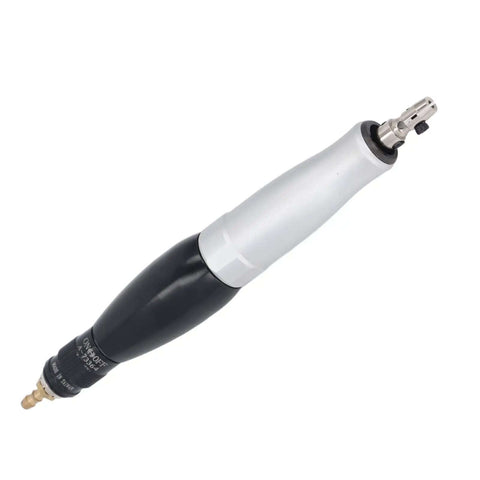 Beefy Pneumatic Pencil Die Grinder With 8000 BPM, 2.0 Mm Stroke, Aluminum Alloy Build, Fine Mirror Finish, side view of tool in black and silver.