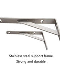 Top Notch Stainless Steel Corner Shelf Brackets, Heavy Duty Wall Mount Supports With Rock Solid Triangular Build displayed.
