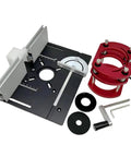 Rock Solid Aluminum Router Lift System With Table Insert Plate For Hassle Free Woodworking And Quick Height Tweaks A No Brainer Shop Upgrade Finished In Black, includes gauge and assembly parts.