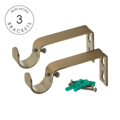 Drapery Curtain Rod With End Cap Style Design, 3 brackets, warm gold finish, includes hardware for adjustable installation