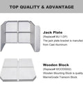 4 Inch Setback Jack Plate For Outboard Motors Up To 35 HP With Manual Lift System And Wooden Mounting Block Included Improve Engine Clearance Distance From Transom For Skiffs And Small Aluminum Boats, cast aluminum jack plate and marine-grade wooden block