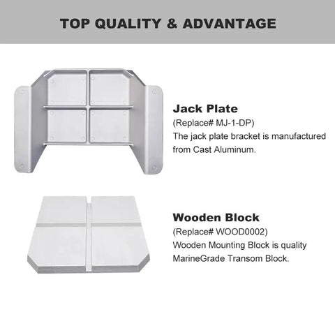 4 Inch Setback Jack Plate For Outboard Motors Up To 35 HP With Manual Lift System And Wooden Mounting Block Included Improve Engine Clearance Distance From Transom For Skiffs And Small Aluminum Boats, cast aluminum jack plate and marine-grade wooden block