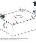 Illustration of Weatherproof Metal Electrical Outlet Box With Receptacle Protector showing mounting process, gray, 1 gang, 3 half-inch knockouts.