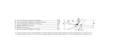 Diagram of 56 Inch White Industrial Style Ceiling Fan With Wall Control For Indoor Use Down Rod Installation dimensions.