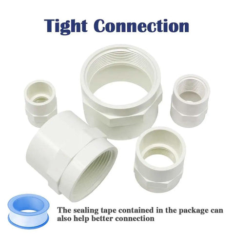 Six Pack 1 Inch PVC Coupling Fittings White Slip To Female Thread Pipe Adapters For Schedule 40 PVC Piping Includes 3M Sealing Tape