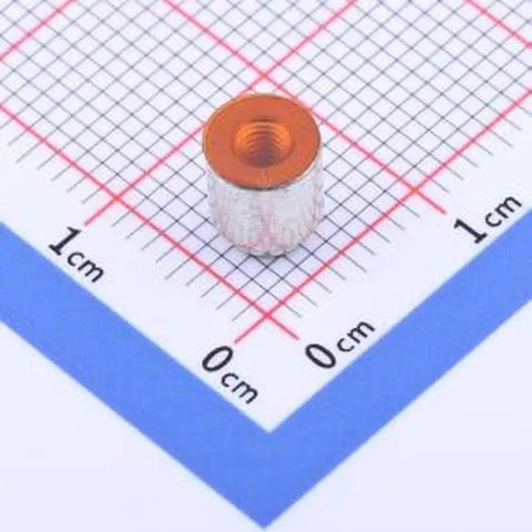 Real Deal Smd Round Nuts Surface Mount Spacers For Circuit Boards M2.5x5Mm Copper Tinned Pcb Hardware single spacer on grid, M2.5 size