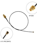 Close-up of RP-SMA connectors and U.FL IPEX cables from Dual Band 8dBi WiFi Antenna Kit with RP-SMA Male Connectors and Pigtail Cables.