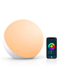Smart Table Lamp With App And Voice Control Dimmable Desk Light RGB LED Color Changing Touch Lamp on white background with phone app