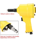 Professional Grade Pneumatic Rivet Gun With Knockout Grip Design And Killer Pull Power Air Powered Riveting Tool, showing 4.8mm nozzle.