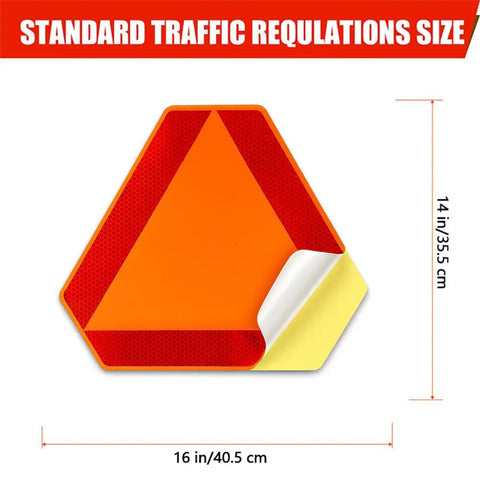 Badass Slick Adhesive Orange Smv Triangle Sign With Diamond Grade Reflective Dot Compliant High Visibility Safety Emblem For Golf Cart Utk Tractor Utility Rider Smooth displayed on a white background, measuring 16x14 inches.