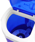 Twin Tub Semi Automatic Washer Engineered For A No Sweat Laundry Day With A Sleek Quiet Motor and open lid showing blue inner tub.