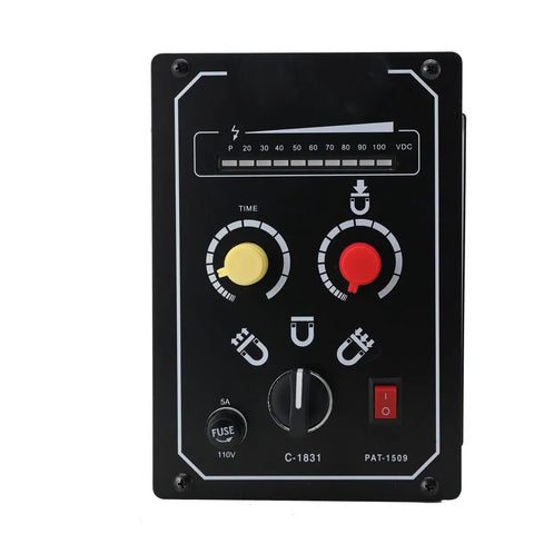 Heavy Duty External Controller For Lathe Electromagnetic Chucks With 0 To 100V DC Adjustable Magnetic Pull And Bright LED Readout controls with buttons and dials.