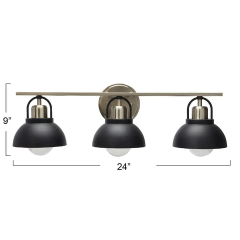 Dope Three Light Vanity Light With Shaded Globe Bulbs Metal Wall Mount In Matte Black With Brushed Nickel Accents 24-inch wide
