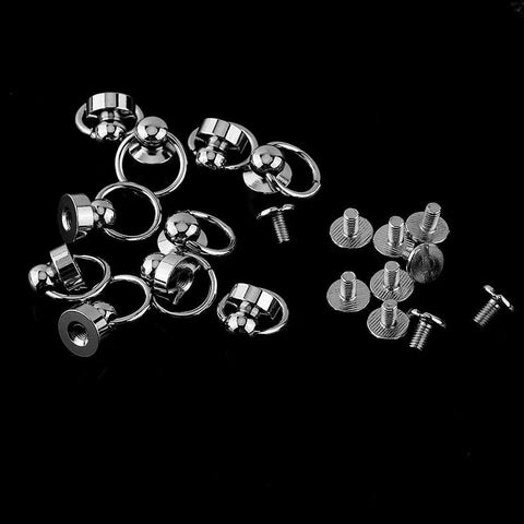 Top Shelf Solid Brass Screw Back Rivet Studs 10 Piece Set Round Head Threaded Ring Spikes For Heavy Duty Leathercraft Diy Fasteners With Beefy Build And Dope Gold Shine on black background.