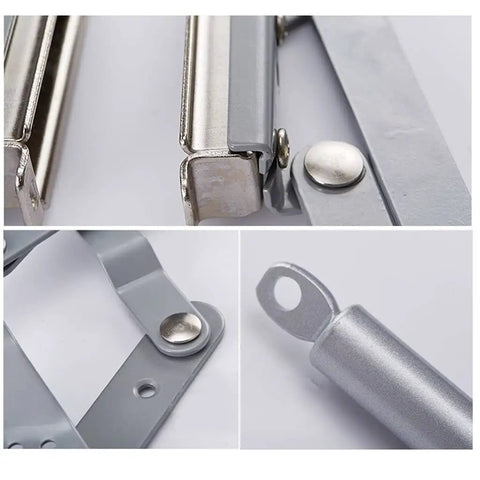 Close-up of Smooth Translational Lift Up Cabinet Door Hinge with Dual 250N Gas Springs, metal components and mechanism