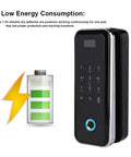 Keyless Entry Door Lock With Keypad And Fingerprint, Dope Smart Glass Door Lock With Password And Swipe, Remote Unlock For Home And Office, Advanced Access Control System, Low Battery Ready, Easy Install next to low energy battery icon