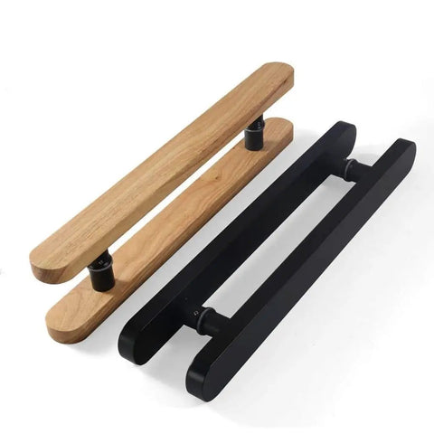 Solid Wood Door Handle For Glass And Wooden Doors Push Pull Style With Smooth Grip Anti Corrosion Finish Two Color Options