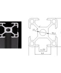 3030 Aluminum Extrusion Profile Black Anodized 2000mm Linear Rail European Standard For 3D Printer And CNC DIY, 4 Piece Set, 1.8mm Thick, 3030 profile cross-section drawing