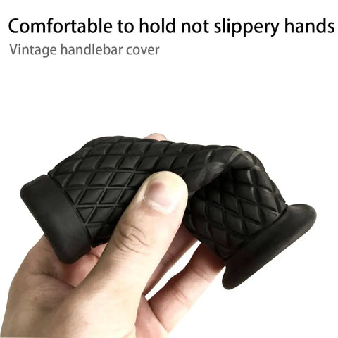 Non Slip Rubber Motorcycle Hand Grips For Seven Eighths Inch And Twenty Two To Twenty Four Millimeter Handlebars, black vintage style