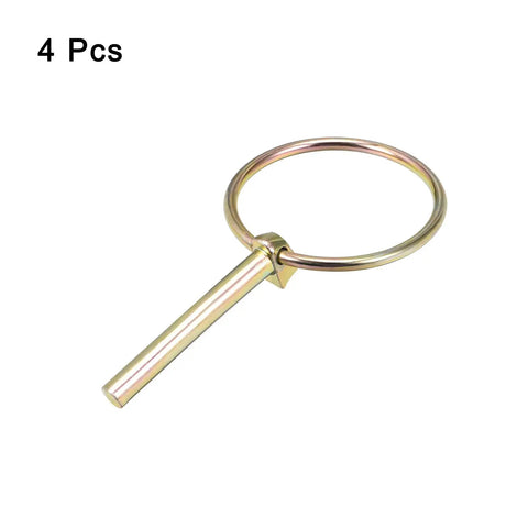 Four Piece 1/4 Inch By 2 Inch Linch Pins With Ring Set For Boat Kayak Canoe Trailer Tractor And Trolley, gold finish pin close-up