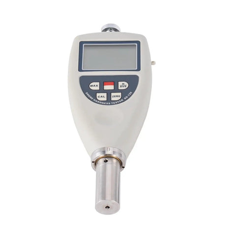 Straight Up Digital Shore Hardness Tester For Rubber And Plastic Using A D E Scale Types To Drop Crisp Testing Numbers Fast Inside A Slick Zero Hassle Handheld Meter, front view showing display and probe.