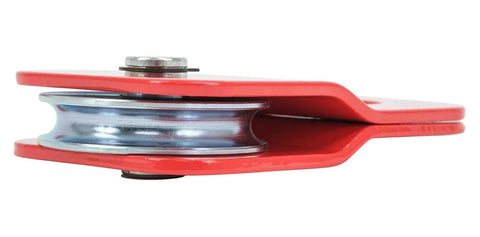 Beefy Two Pack 4 Ton Winch Snatch Block For Recovery 10,500 Lbs Capacity Off Road Snatch Block Pulley For Synthetic Rope Towing Hauling Gear For Trucks ATVs SUVs UTVs red steel snatch block pulley side view