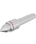 Side view of MT4 live center for lathe, silver steel with red ring and pointed tip