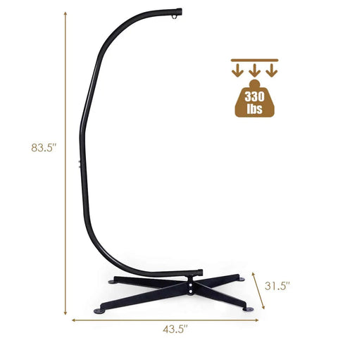 Heavy Duty C Type Hammock Stand Portable and Detachable for Hanging Hammocks Air Chairs Porch Swings Outdoor and Indoor Use Fits Most Chairs With 360 Degree Rotation Easy Assembly Durable Steel Frame dimensions shown