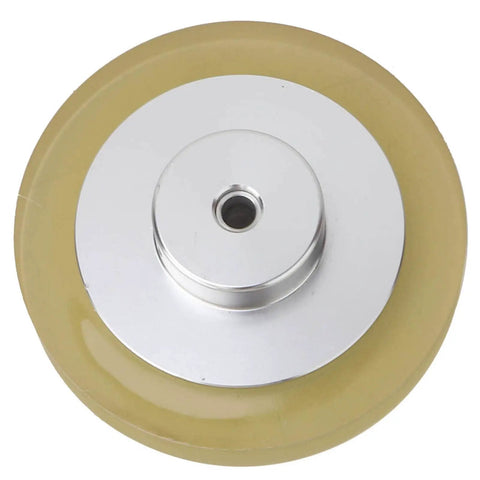 Saluaqui Industrial Encoder Wheel 200mm 250mm 300mm Rubber Aluminum Alloy Anti Slip Anti Deformation Wear with Wrench Screws for Rotary Encoder Meter Measuring (200) close-up view of rubber wheel with aluminum center.