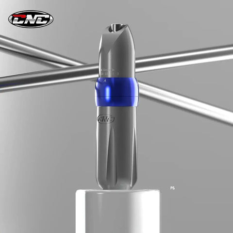 Rotary Tattoo Pen Machine P6 with Five Level Stroke Settings and Custom X-I Motor, Gray Finish, on white pedestal.