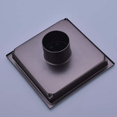 6 Inch Square Shower Floor Drain Brushed Bronze 304 Stainless Steel With Threaded Adapter Removable Grid Grate, top view.