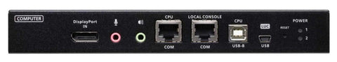 Top Shelf 4K DisplayPort KVM Switch Over IP With Local Or Remote Access, Virtual Media Capability, Dual Power And LAN Redundancy rear panel showing ports.