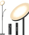 Torchiere Floor Lamp With Reading Light, 3500 Lumen LED Standing Lamp, 35W Energy Saver, remote and touch controls displayed