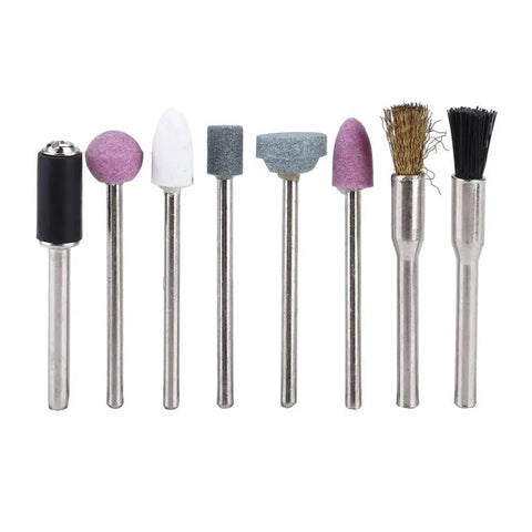 8 different heads from the 34Pcs Rotary Tool Accessories Kit For Electric Grinding Sanding Polishing And Carving