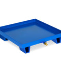 Blue Beefy Heavy Duty Spill Containment Platform with drain and non-slip utility tray, industrial grade steel, 65x65x15 cm.