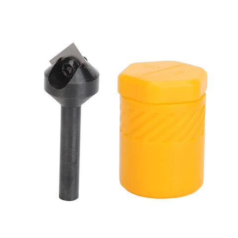 Top Tier Carbide V Shape Router Bit With Quick Change 1/4 Inch Shank for precision wood slotting, with protective case.