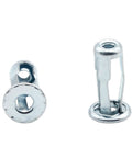 Badass M4 X 20 Jack Nuts And Petal Fan Clips Rock Solid Galvanized Drive On Self Tapping Screws 20 Pack close-up of zinc Jnuts and clips