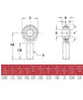 Technical drawing of Built Different Heavy Duty Half Inch Thread Heim Ball Joints with dimensions and specifications.