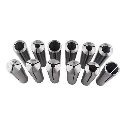 3MT Collet Set 12 Pc From 1/8 Inch To 3/4 Inch With 3/16 1/4 3/8 1/2 5/8 Inch Chuck displaying top view of precision ground collets