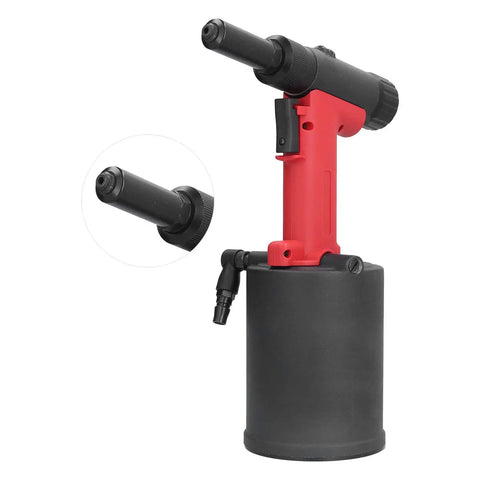 Heavy Duty Pneumatic Rivet Gun With 18500N Pulling Force For Aluminum Iron And Steel Fasteners Perfect For Automotive Repairs Home Appliances And Tough Jobs In Any Garage Or Shop, red and black