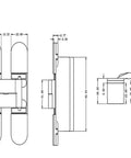Technical drawing of 3.0 Adjustable Concealed Hinge For Flush Doors with detailed measurements and side view.