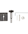 35mm hinge boring jig kit for woodworking with ABS panel, metal drill guide, 1/16 in bit, and hex wrench