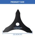 Two Pack 10 Inch Three Tooth Brush Cutter Blades Beefed Up Durable Carbon Steel Replacement Trimmer Blade For Weed Wacker Compatible With Husqvarna Stihl Ego Oregon Hitachi Makita, product size diagram