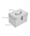 Portable Aluminum Tool Box With Double Layer Design And Ergonomic Handle A Workhorse Storage Case For Documents And Valuables In Outdoor Field Ops Lockable And Impact Resistant dimensions shown